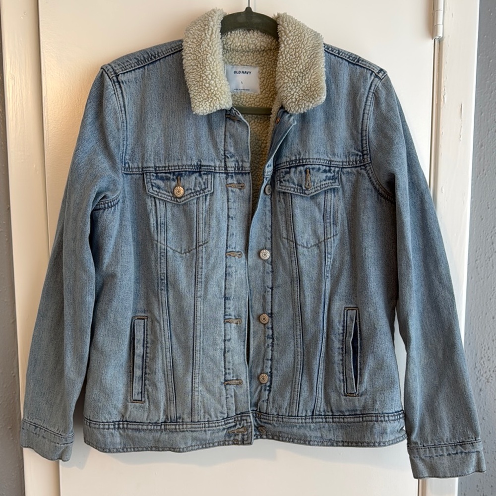 Old Navy Light Blue Denim Jacket with Sherpa Lining